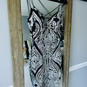 Elegant Black and Silver Sequin Dress